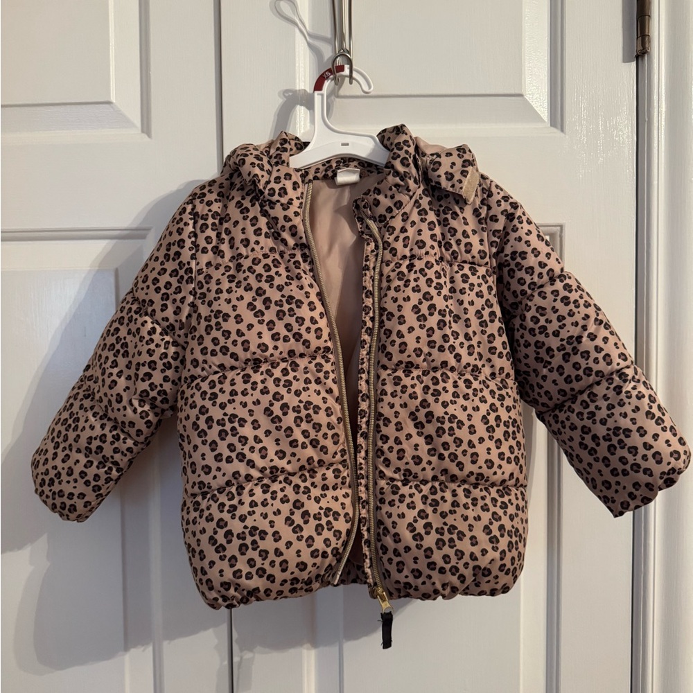 H&M Kids Leopard Print Puffer Jacket, toddler girl, size 3T